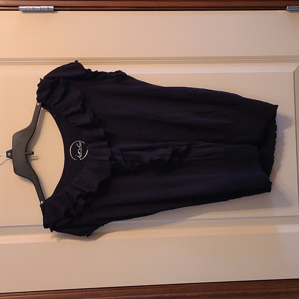 Women's size M INC black ruffled short sleeve shirt